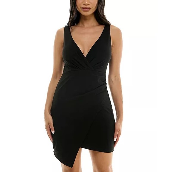 Leith Tank Dress Women Size Small Black Asymmetrical V-Neck  * - Picture 1 of 7